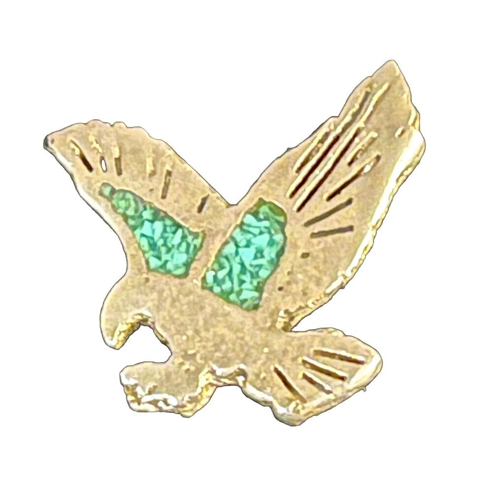 Eagle Lapel Pin Tie Tack Turquoise & Silver Tone Pewter Southwest Flying Eagle